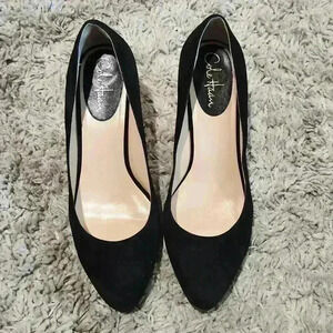 COPY - Cole Haan Black Suede Patent Platform Pumps